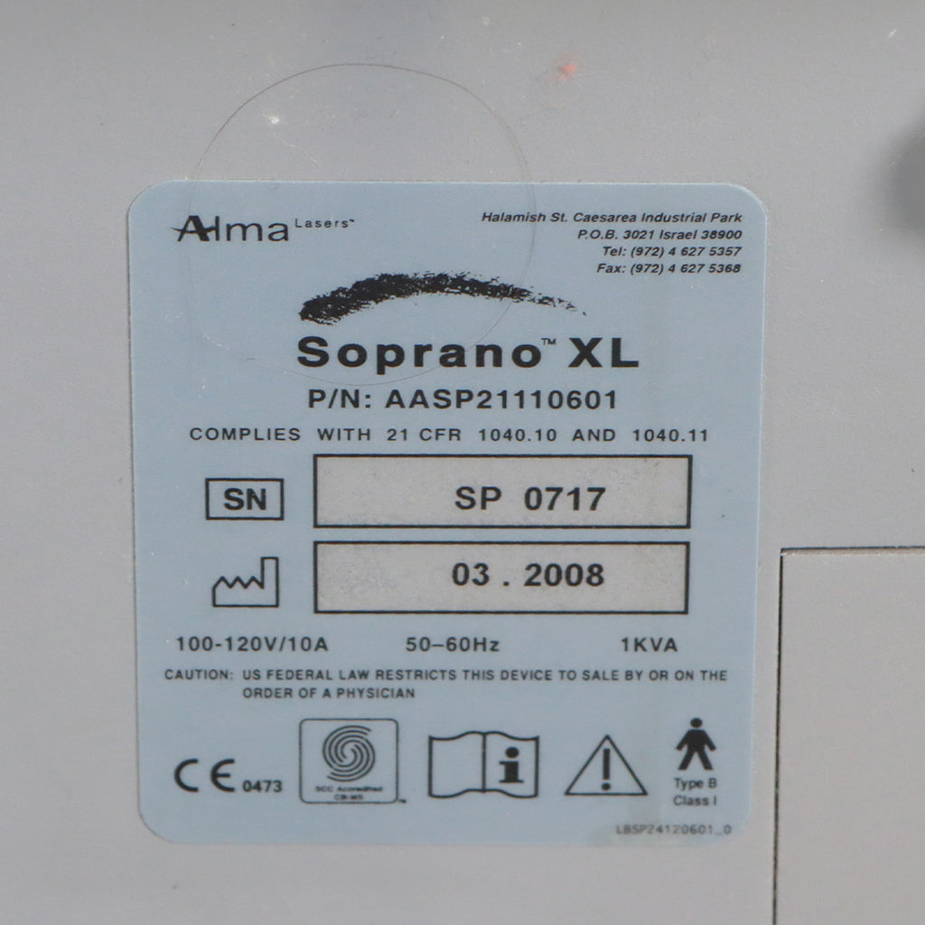 2008 Alma Lasers Soprano XL Laser Hair Removal System AASP21110601