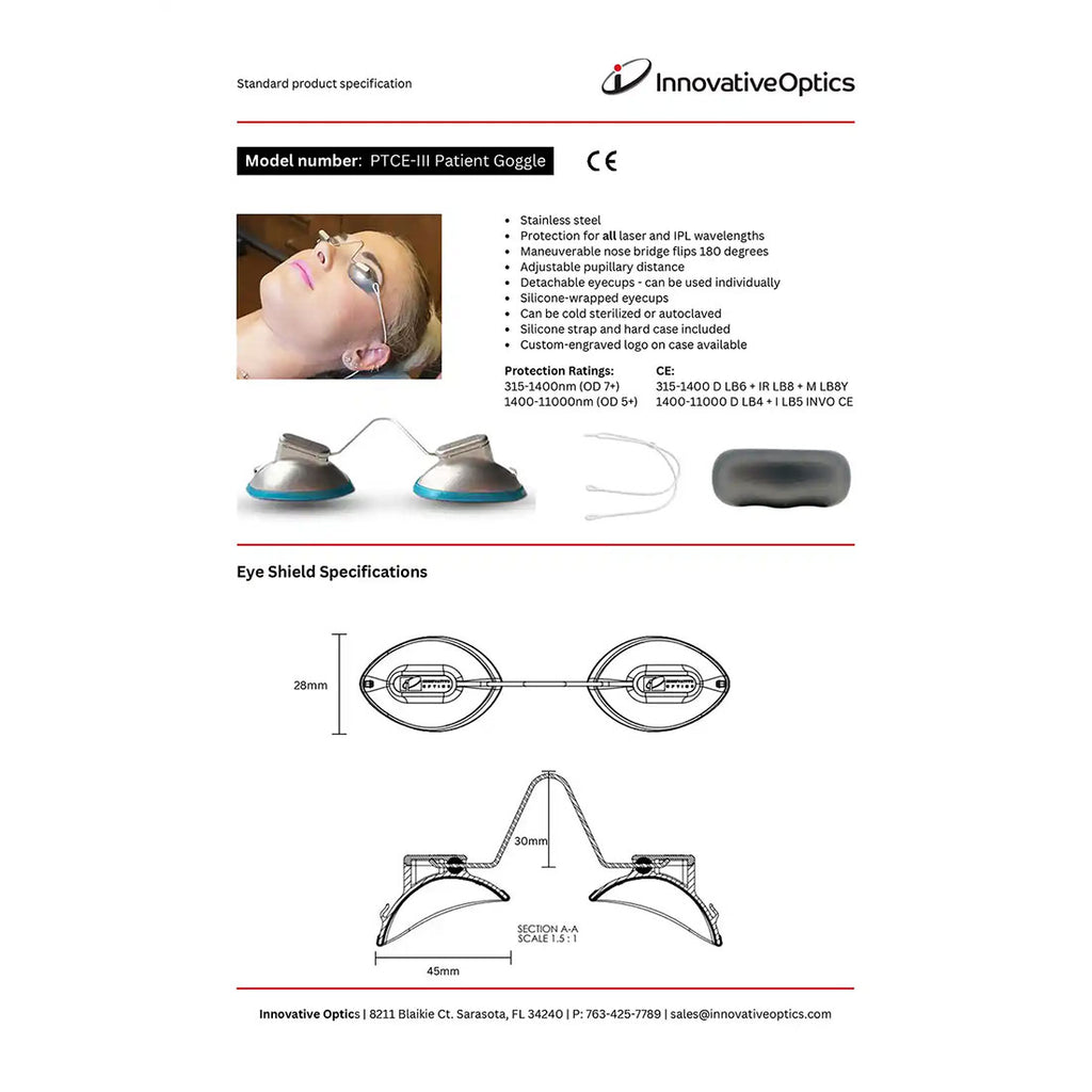 Innovative Optics Stainless Steel Patient Laser/IPL Eye Shield Goggles PTCE-III