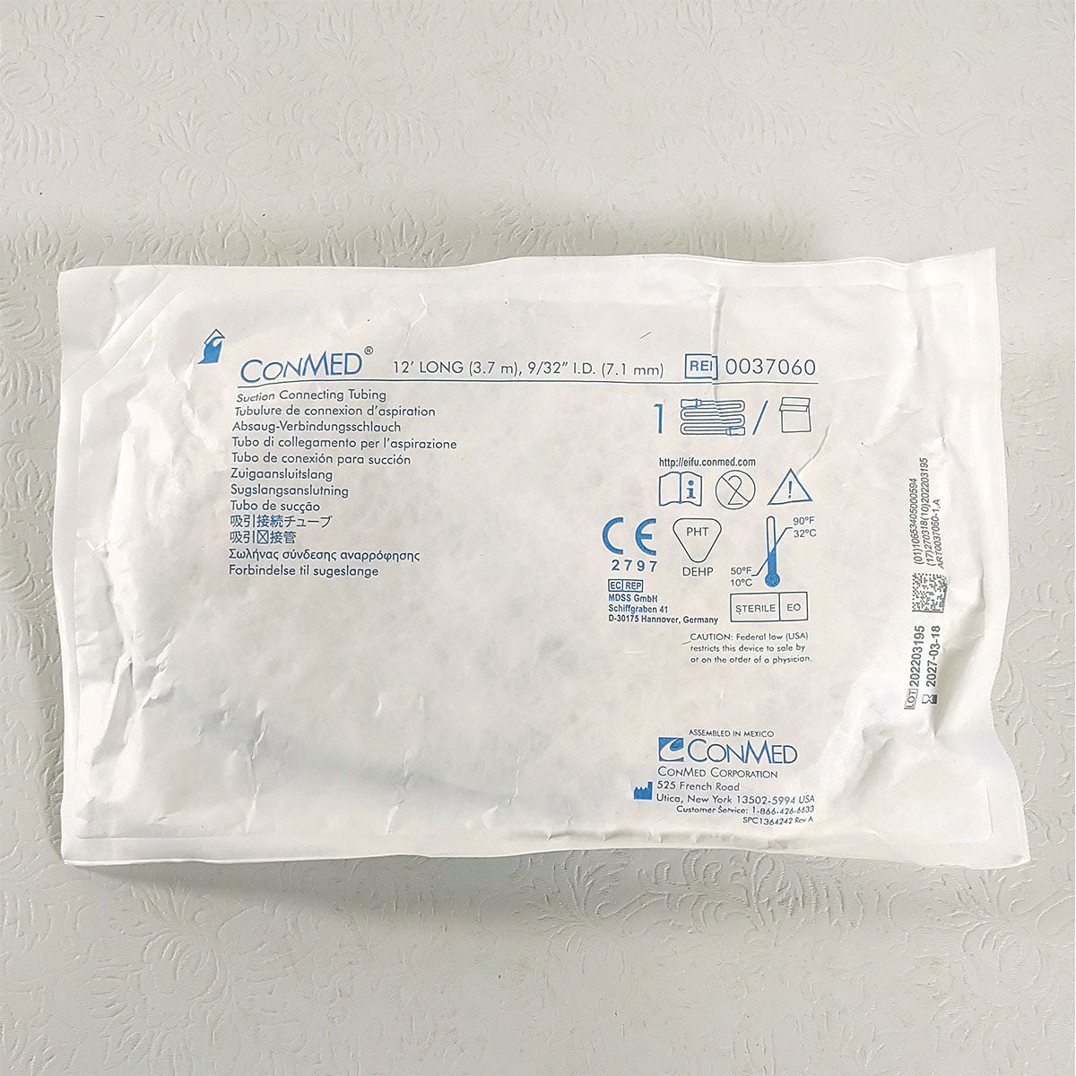 ConMED Suction Connecting Tube 12ft Long 9/32in I.D. 0037060 - Single EXP2027