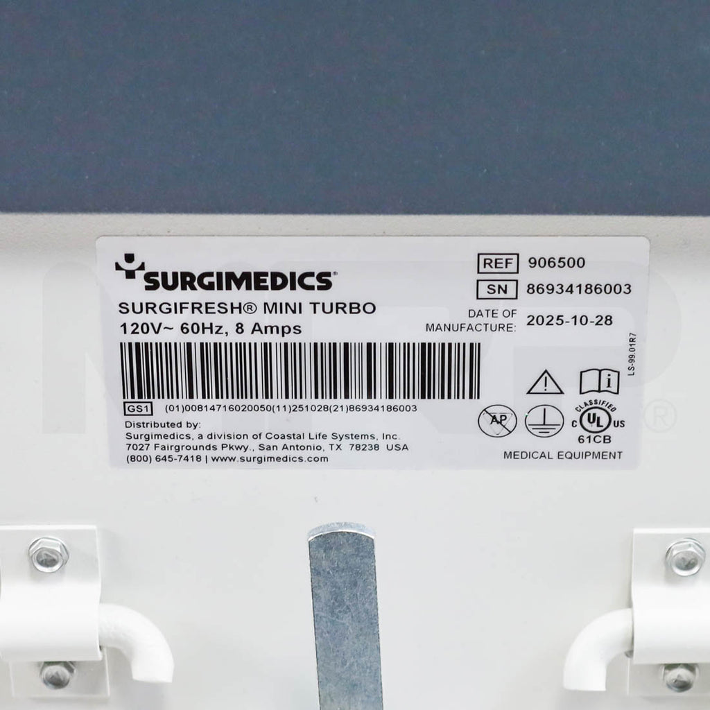 2025 Surgimedics Surgifresh Mini Turbo System Label