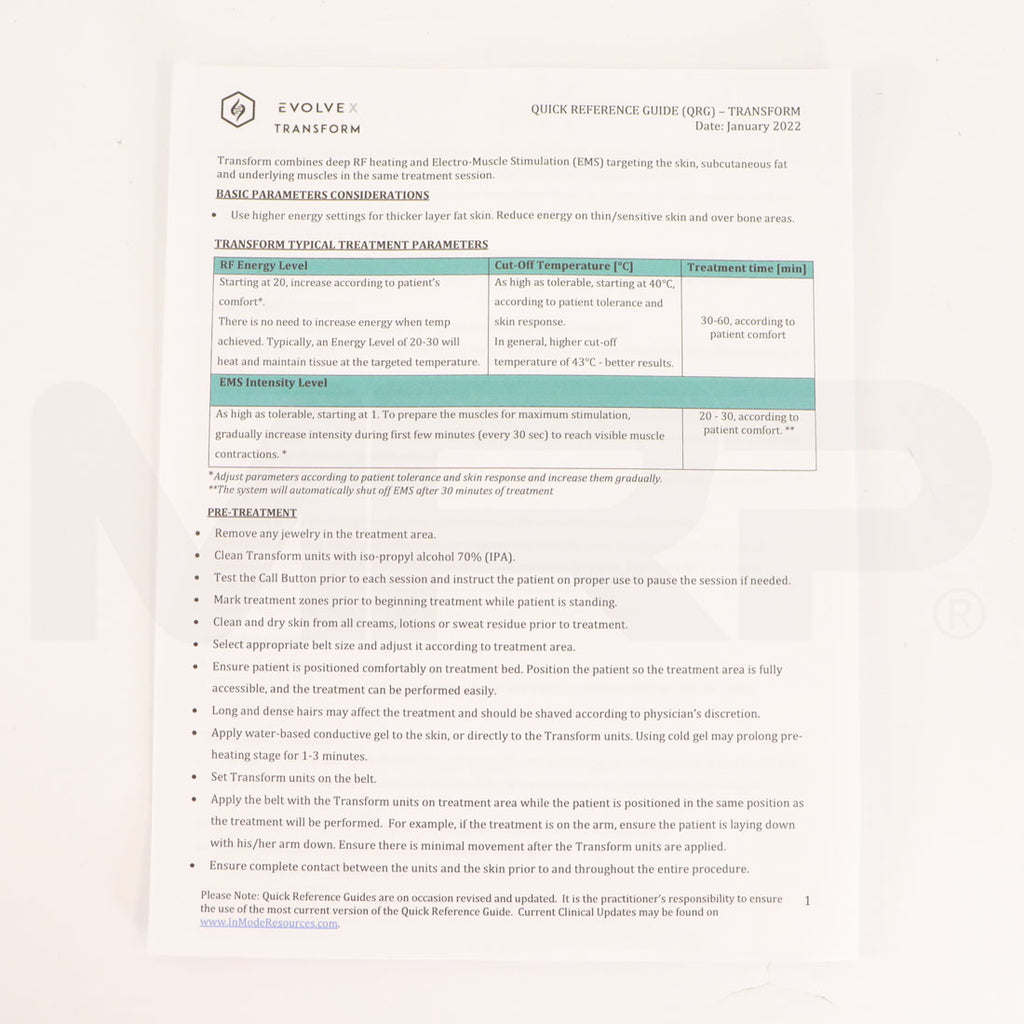 2021 InMode EvolveX EmBody System Quick Reference Guide