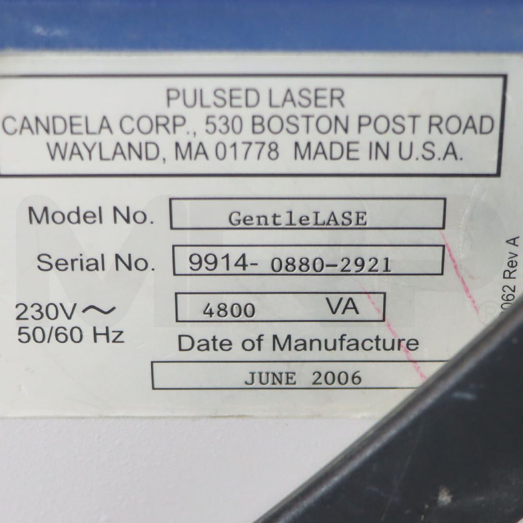 2006 Candela GentleLase 755nm Alexandrite Laser Hair Removal System