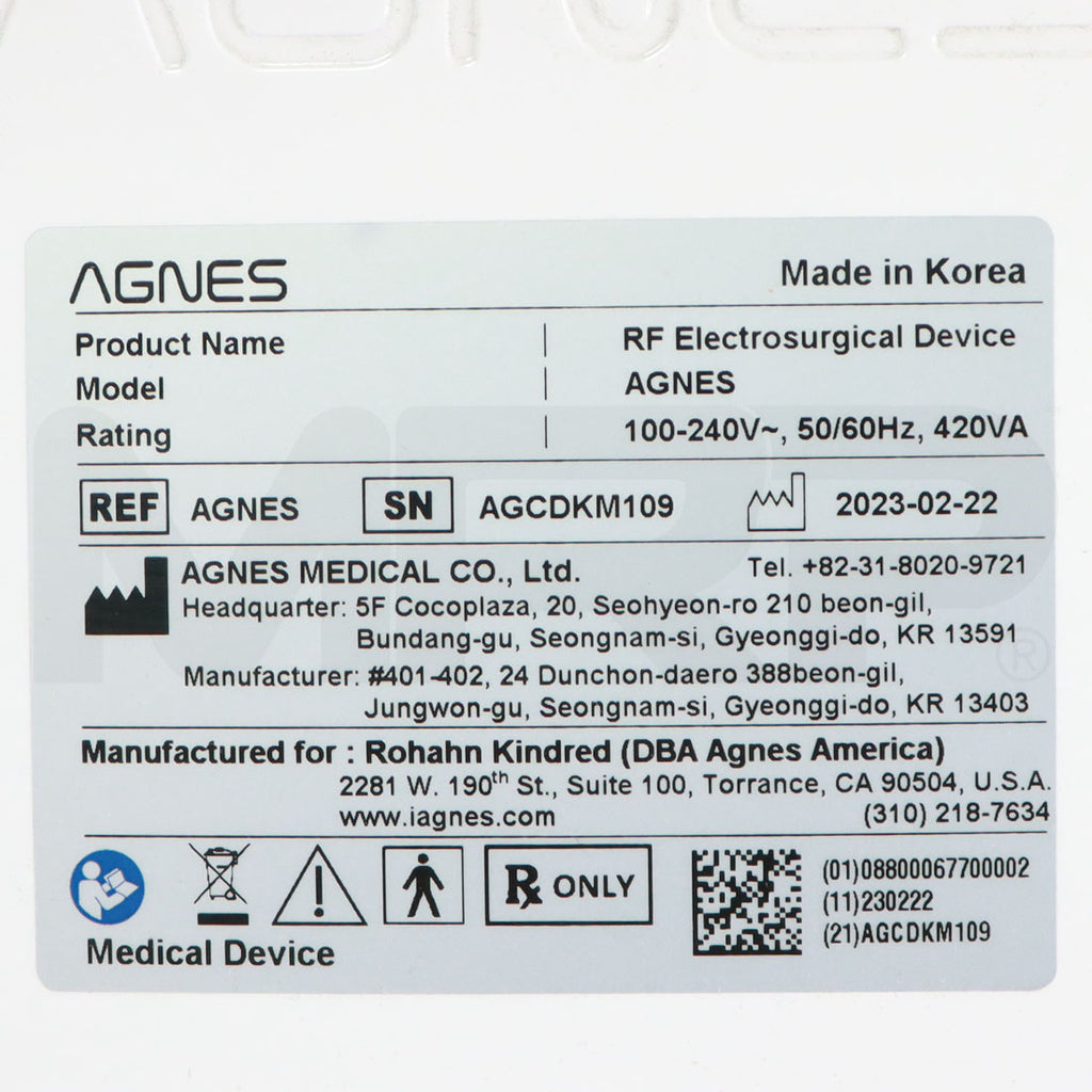 2023 Agnes Electrosurgical System Serial