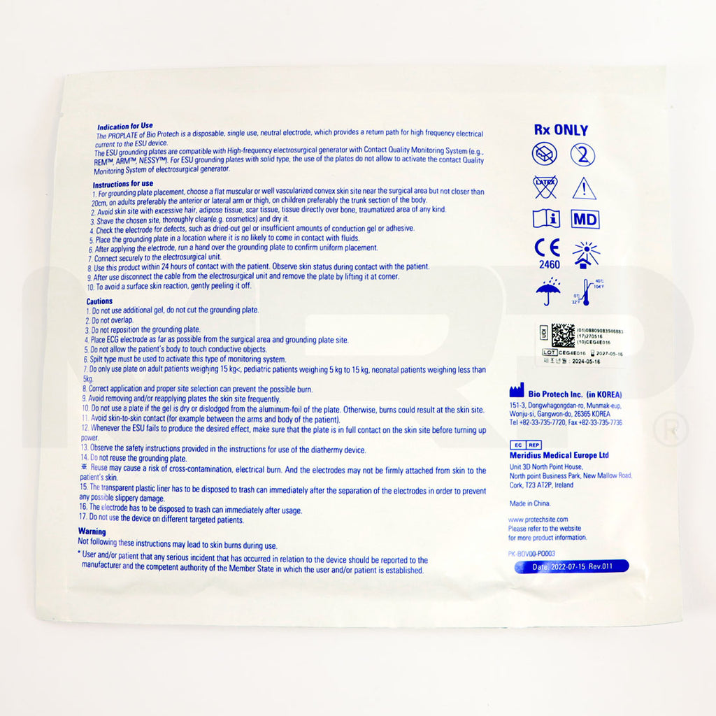 Jeisys Proplate Adult/Cloth/Split 9572C Neutral Electrosurgical Grounding Plate Back