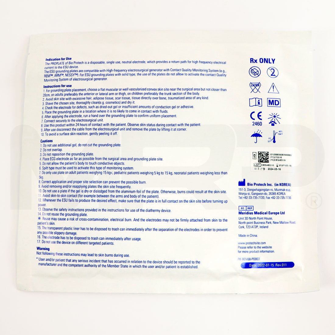 Jeisys Proplate Adult/Cloth/Split 9572C Neutral Electrosurgical Grounding Plate Back