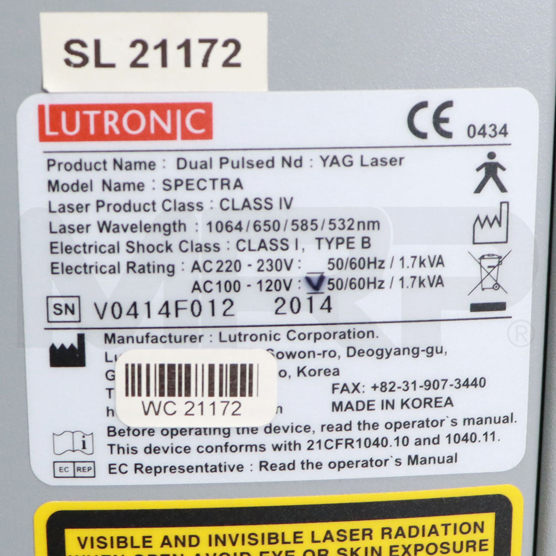 2014 Lutronic Spectra 532/585/650/1064nm Laser Skin Pigmentation System