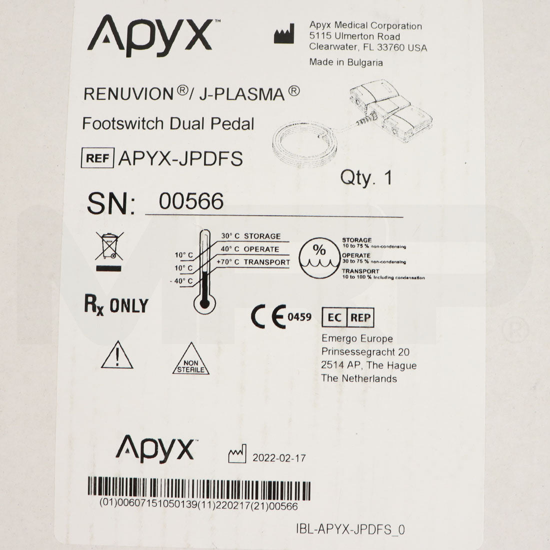 Apyx Medical Renuvion Foot Switch Dual Pedal APYX-JPDFS