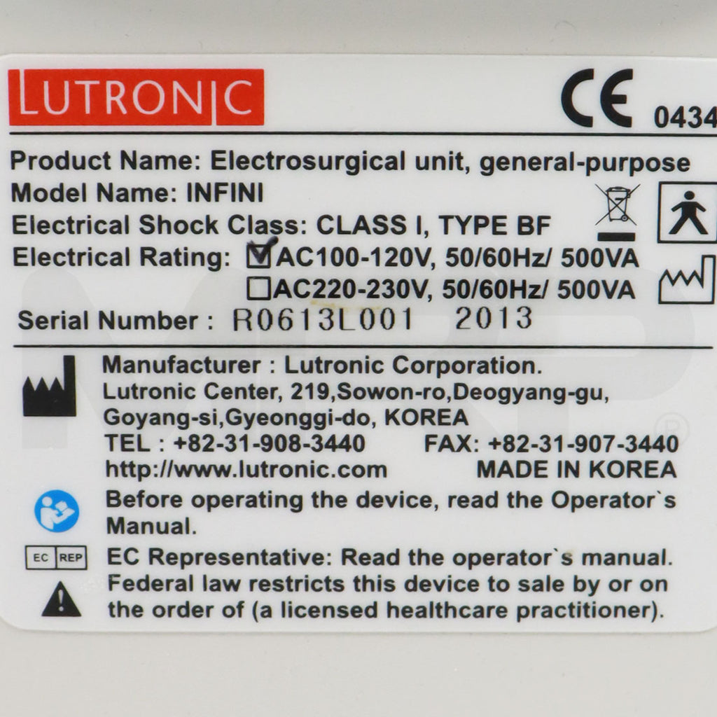 2013 Lutronic INFINI MRF Electrosurgical Skin Rejuvenation Microneedling System
