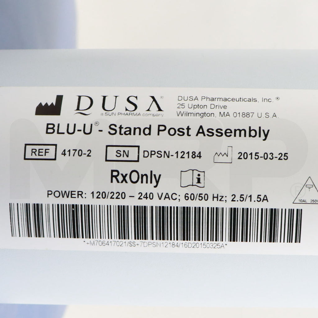 2015 DUSA BLU-U Blue Light Photodynamic Therapy System Stand Post Assembly Label