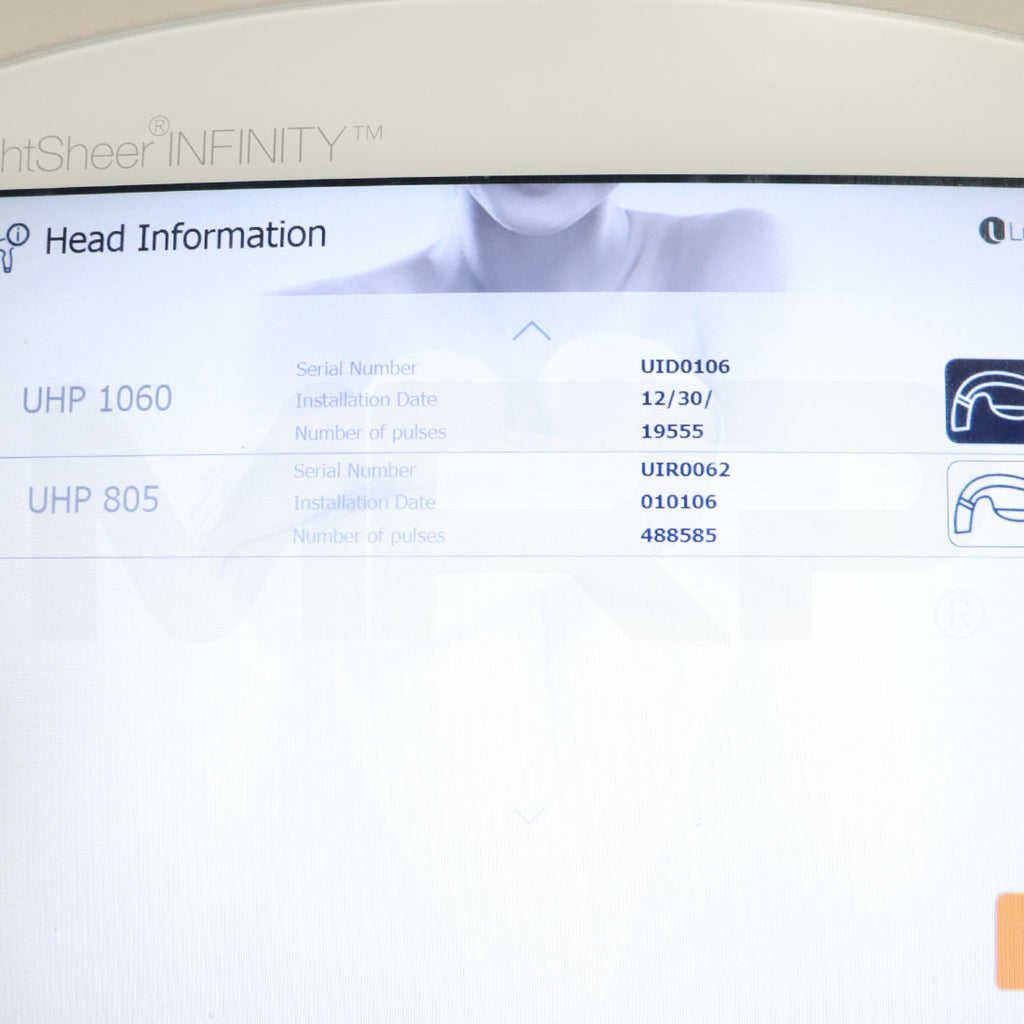 2014 Lumenis LightSheer Infinity System Handpiece Screen