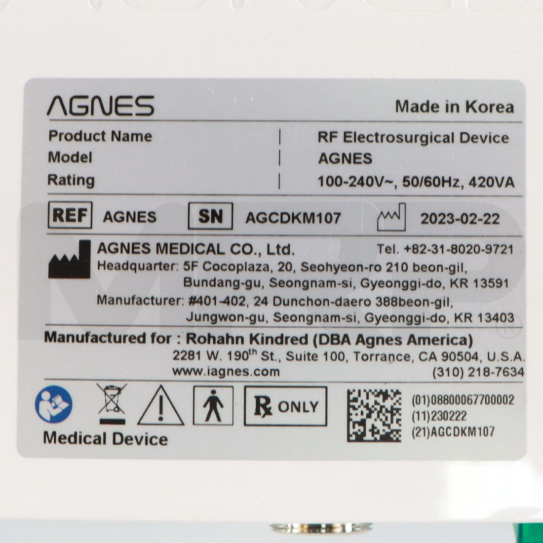 2023 Agnes Electrosurgical System Serial