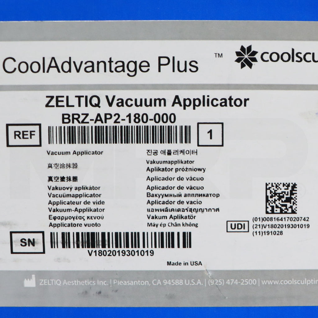 Zeltiq CoolSculpting CoolAdvantage Plus Vacuum Applicator Box Label