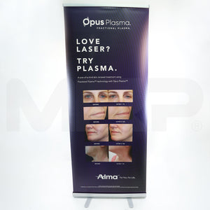 Alma Opus Plasma Retractable Marketing Display Floor Banner 84" x 33.5"