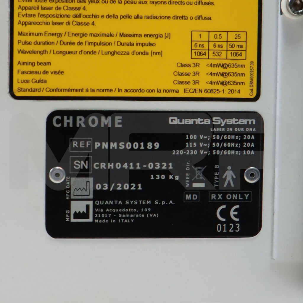 2021 Quanta System Chrome Q-Switched Nd:YAG Aesthetic Laser System
