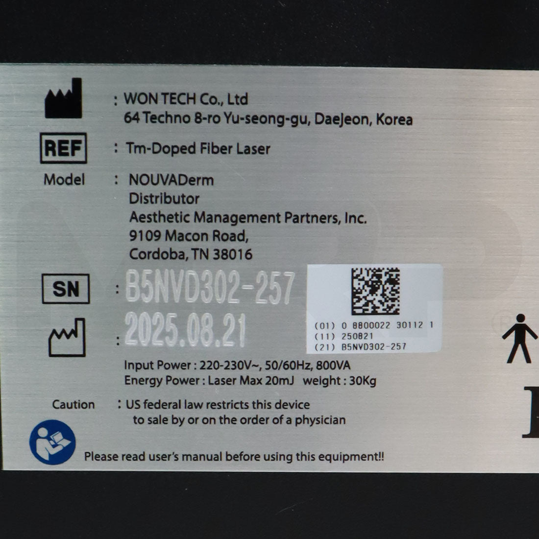 2025 Won Tech NOUVADerm Skin Restoration Laser System