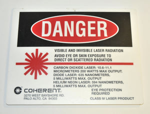 Hoya ConBio Continuum Class IV Laser DANGER Warning SIGN Nd YAG Q Switched