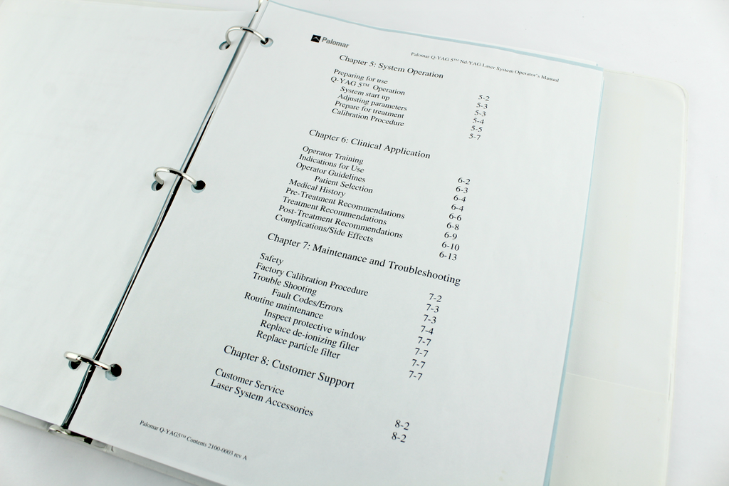 Palomar Q-YAG 5 Nd:YAG Laser System User Guide Operator Manual 2100-0001CE Rev.B