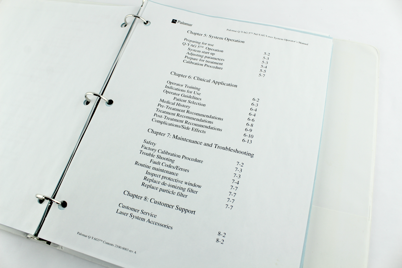 Palomar Q-YAG 5 Nd:YAG Laser System User Guide Operator Manual 2100-0001CE Rev.B