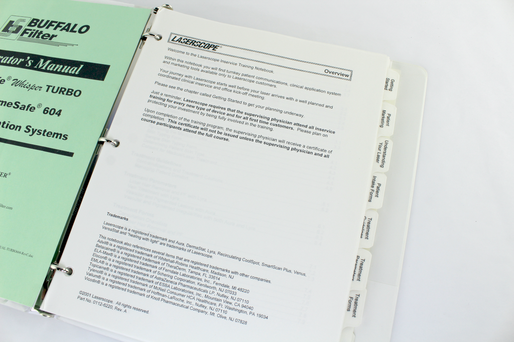 Laserscope Lyra and Aura Inservice Training Guide 2001 Part No. 0112-6220
