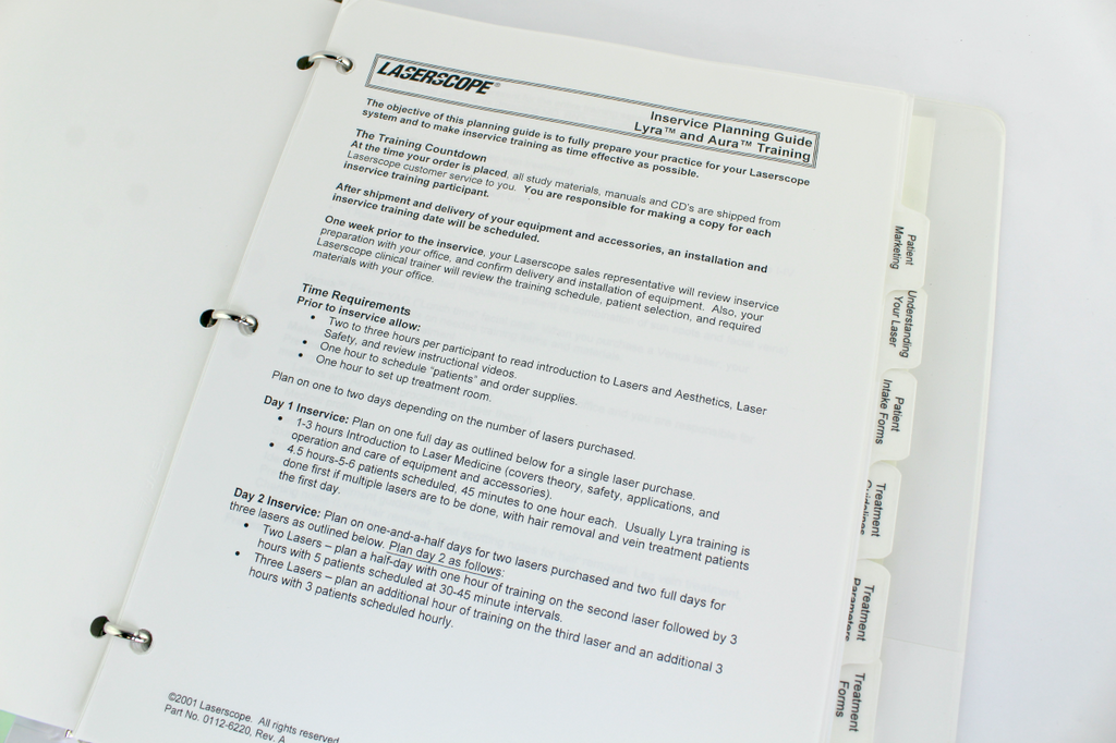 Laserscope Lyra and Aura Inservice Training Guide 2001 Part No. 0112-6220