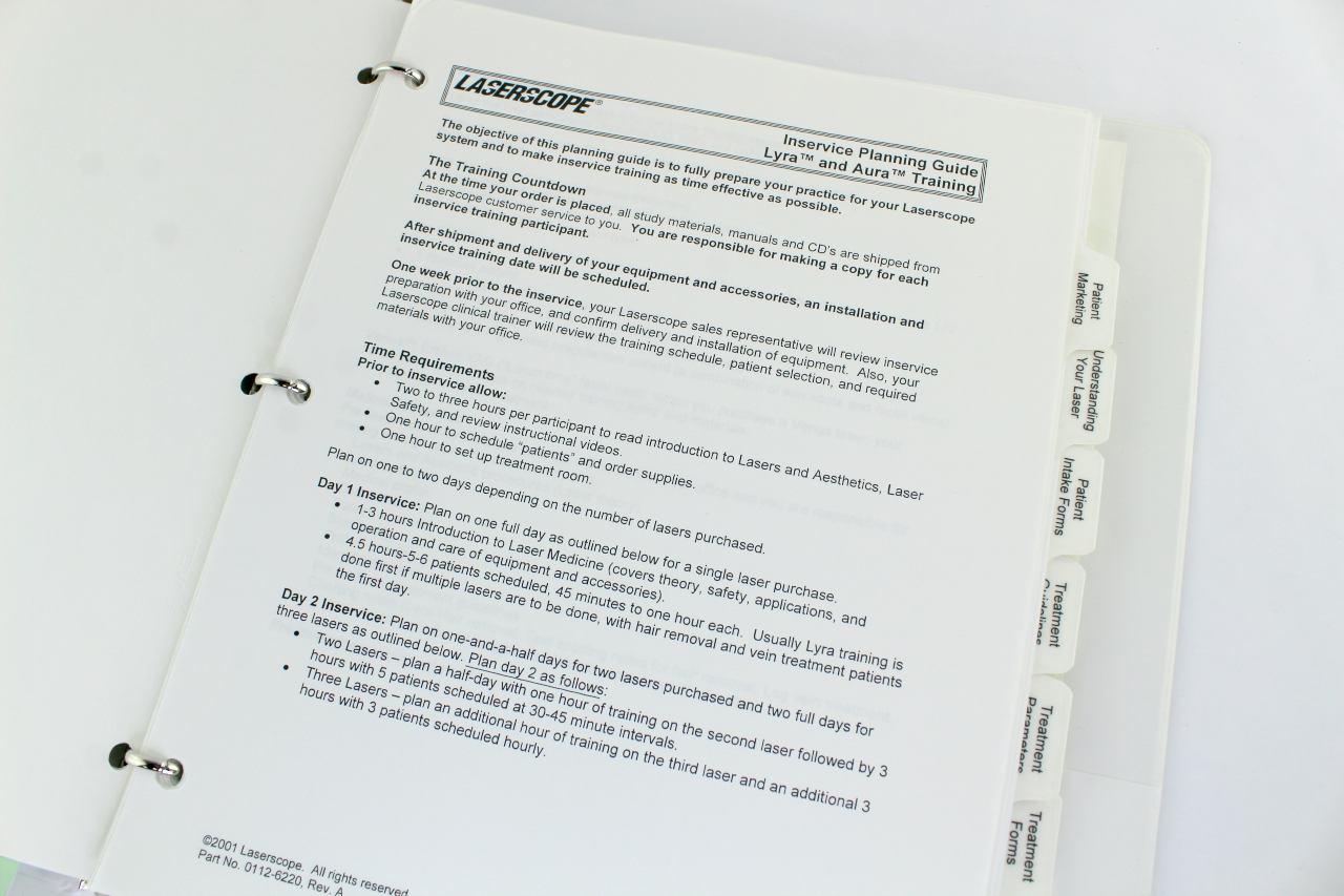Laserscope Lyra and Aura Inservice Training Guide 2001 Part No. 0112-6220