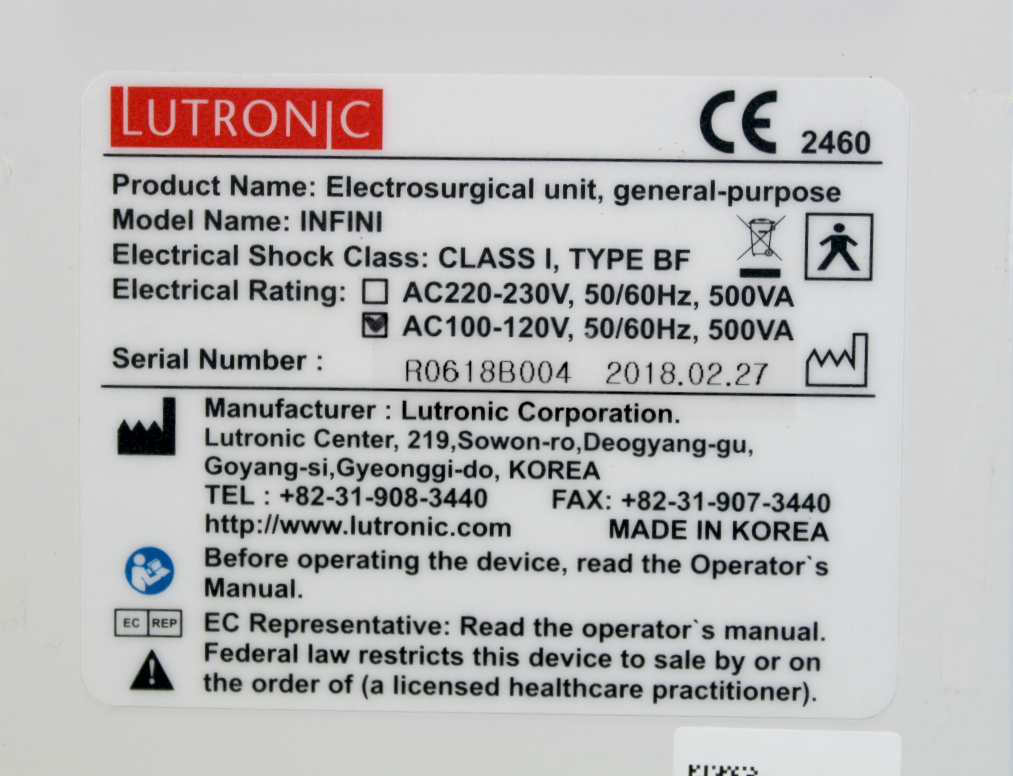 2018 Lutronic INFNI Aesthetic Laser Focused Microneedle Radiofrequency