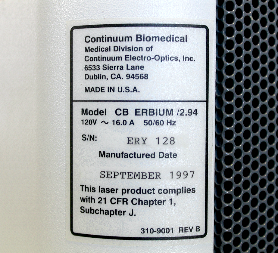 1997 ConBio CB Erbium/2.94 20W Dermatology Ablative Resurfacing Laser System