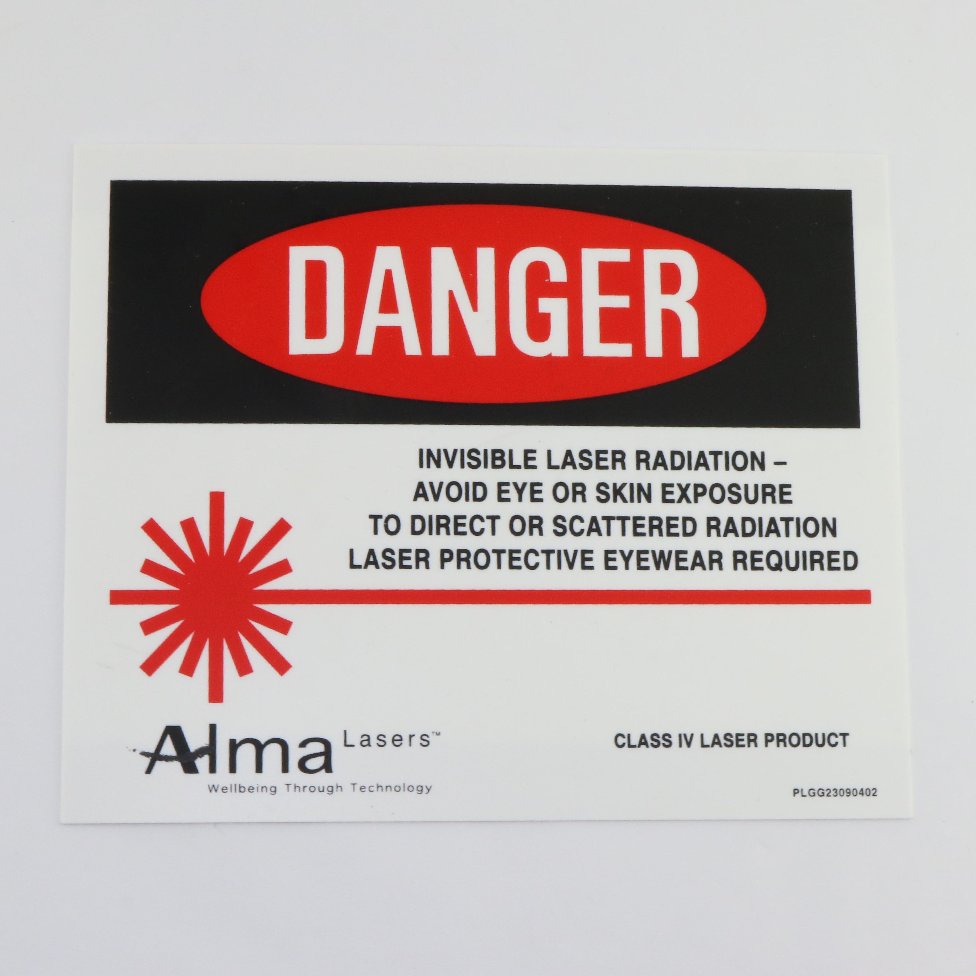 Alma Lasers Laser Treatment Room Danger Eye Protection Warning Sign 7.5x9"