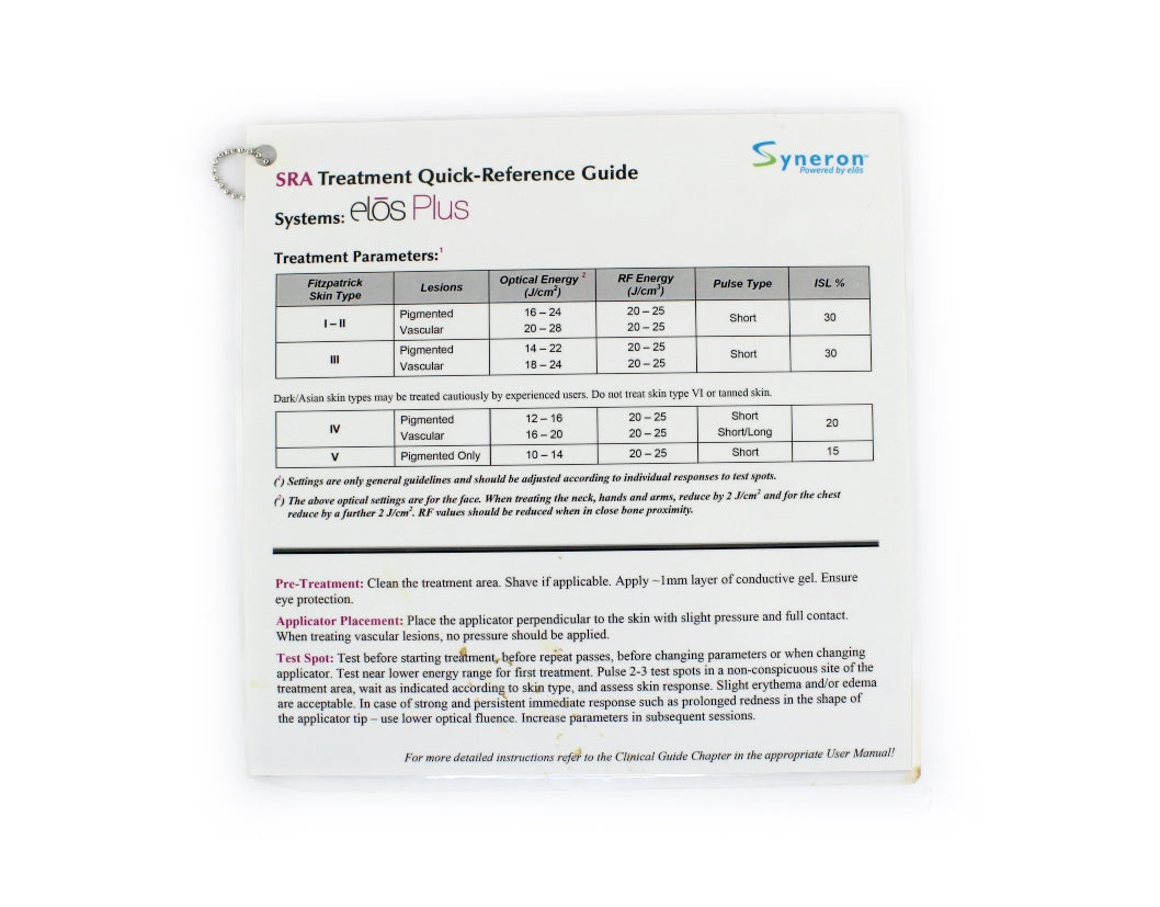 2012 Syneron Elos Plus SRA Treatment Quick-Reference Guide Treatment Parameters