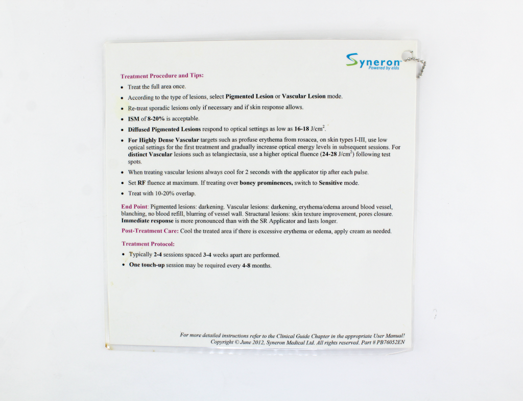 2012 Syneron Elos Plus SRA Treatment Quick-Reference Guide Treatment Parameters