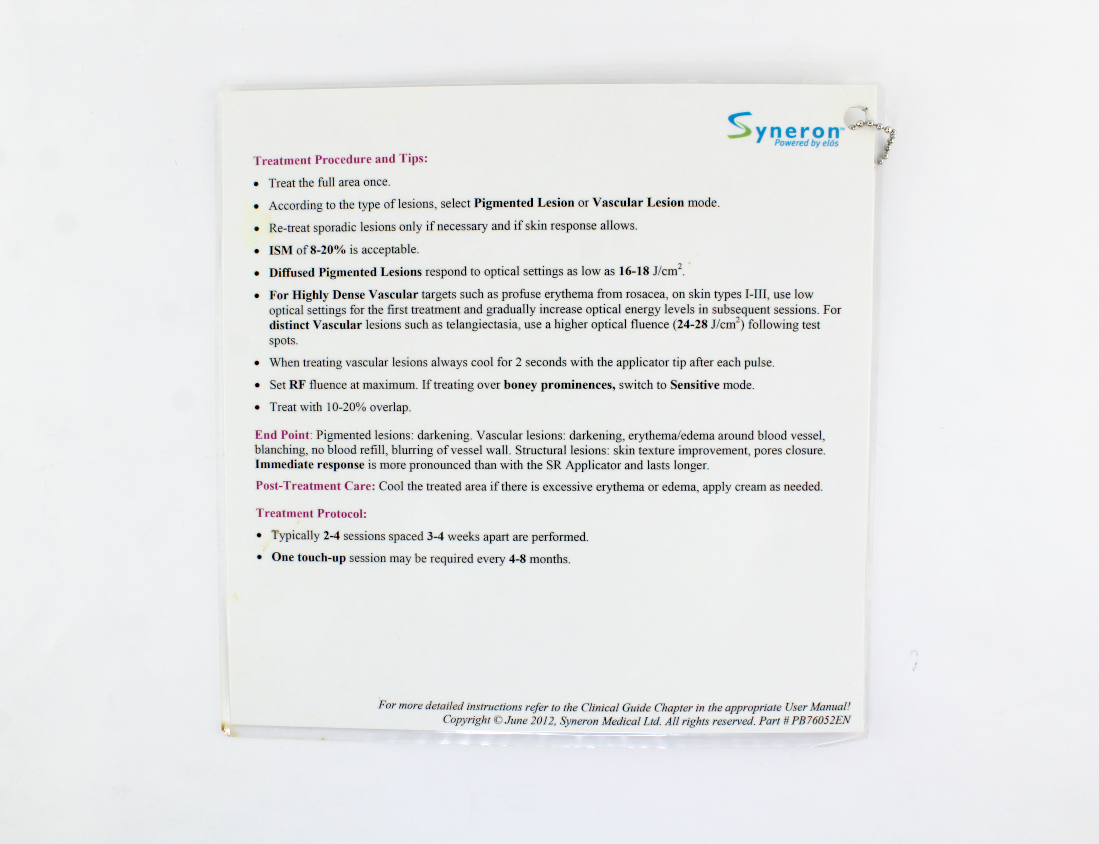 2012 Syneron Elos Plus SRA Treatment Quick-Reference Guide Treatment Parameters
