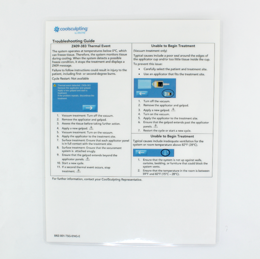 CoolSculpting System User Manual, Quick Start Guide and Troubleshooting Guide