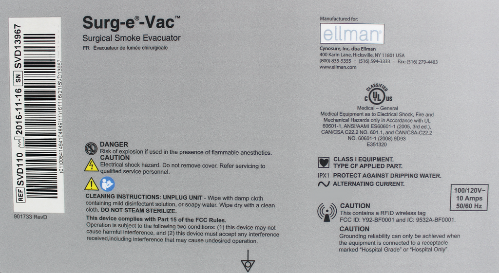 Ellman Surg-e-Vac Smoke Evacuation System with Quadtration Technology