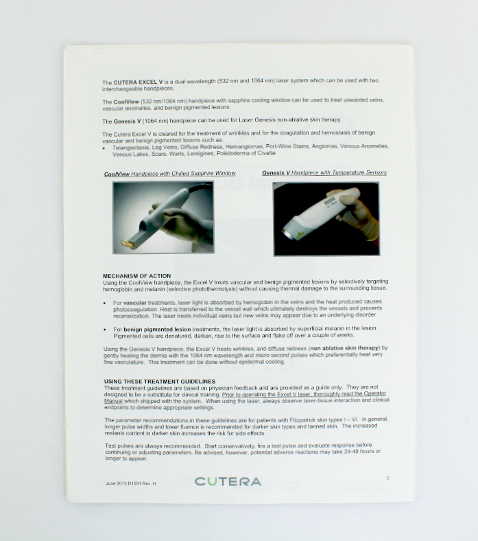 Cutera excelV treatment guidelines D1091 Rev H.