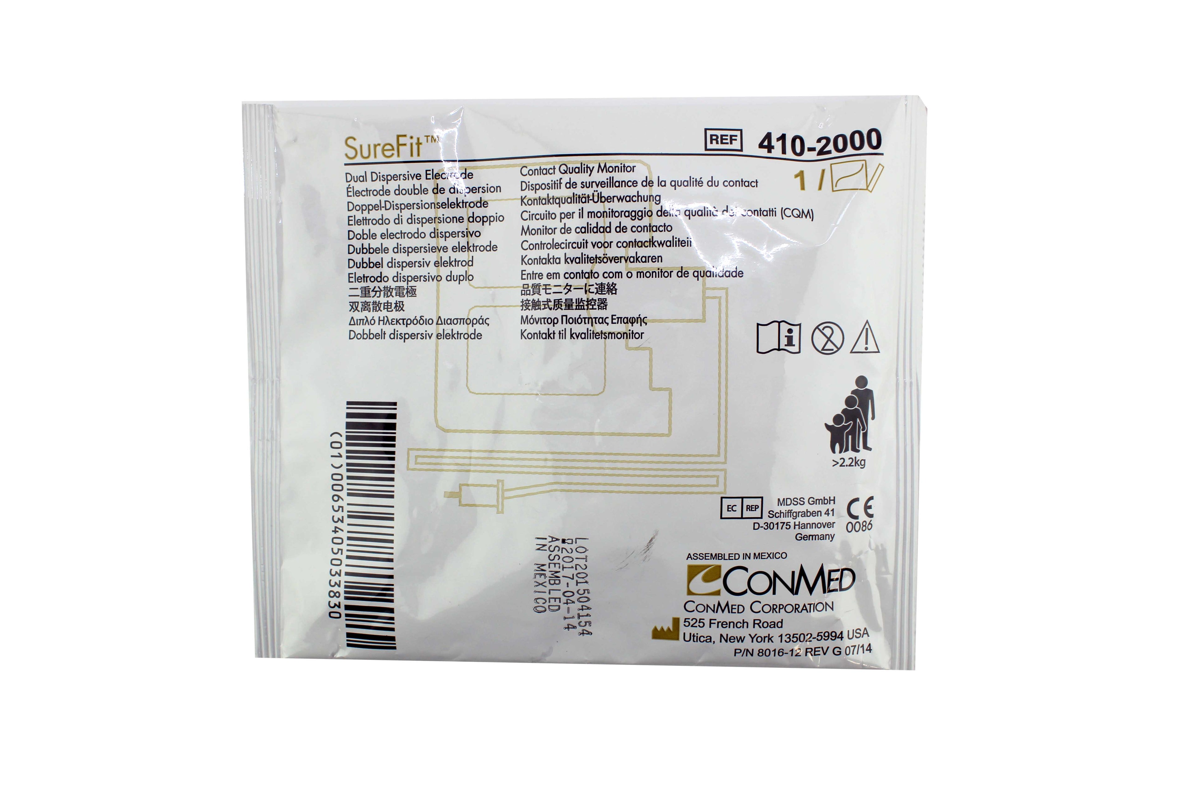 ConMed Sure Fit Dual Dispersive Electrode 2017-04-14 REF 410-20000 Qty:13