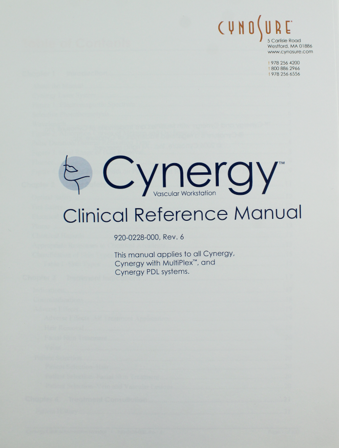 Cynosure Cynergy Clinical Reference Manual Operator User 920-0228-000