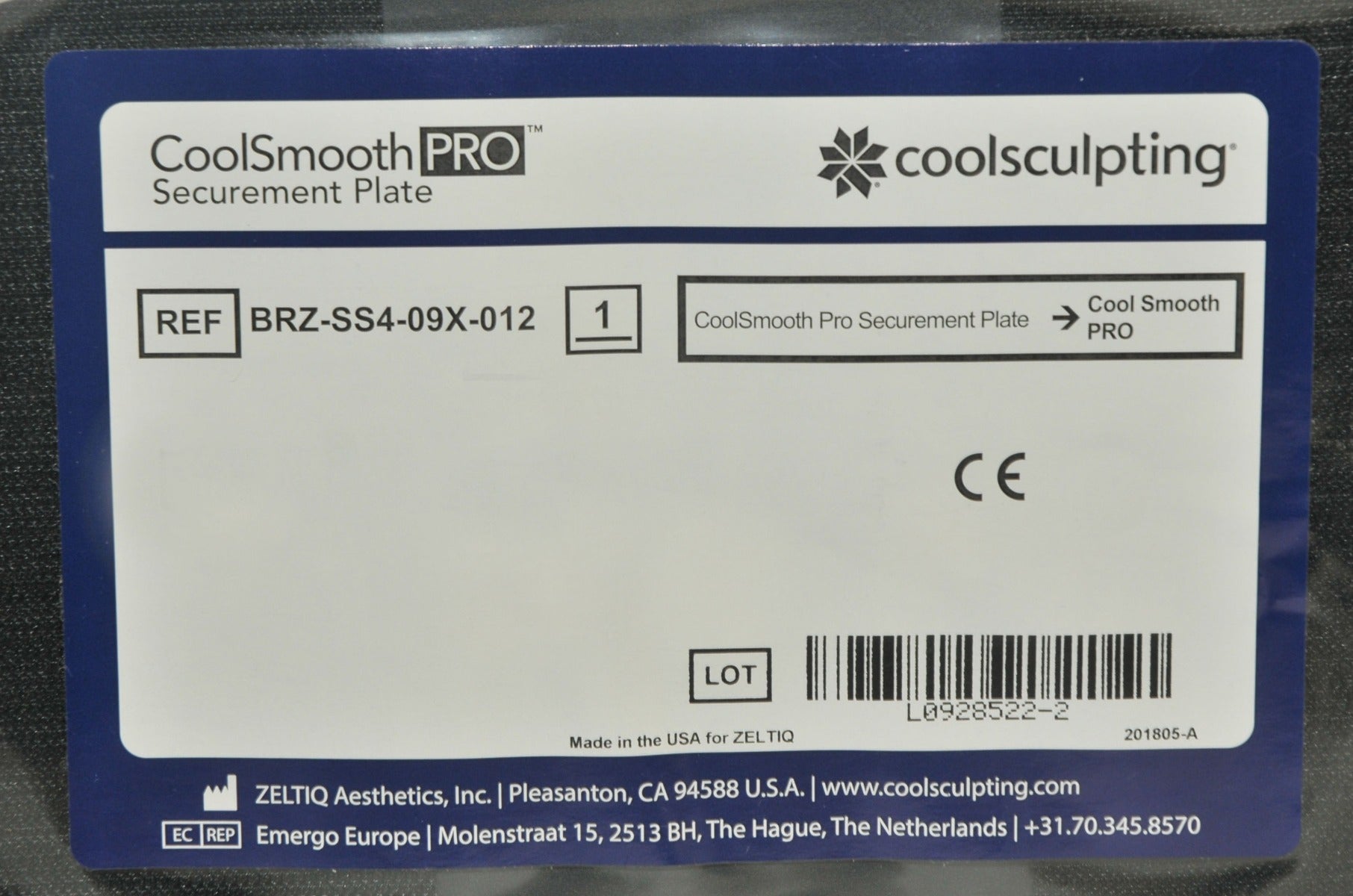 ZELTIQ CoolSculpting CoolSmooth PRO Securement Plate BRZ-SS4-09X-012 CoolSculpt