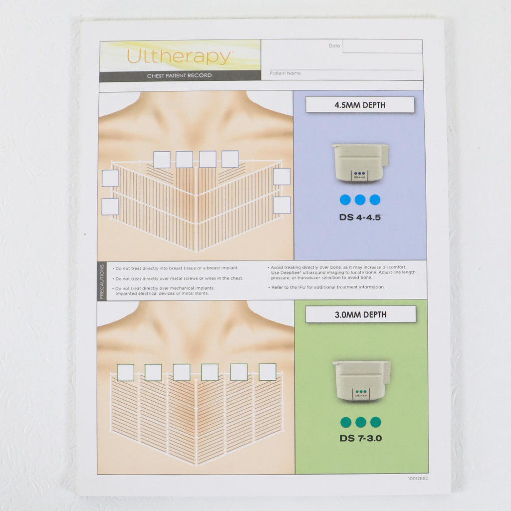 Ulthera Ultherapy Patient Chest Record Sheet 4.5mm 3mm Depth 23x Sheet Tear Pad