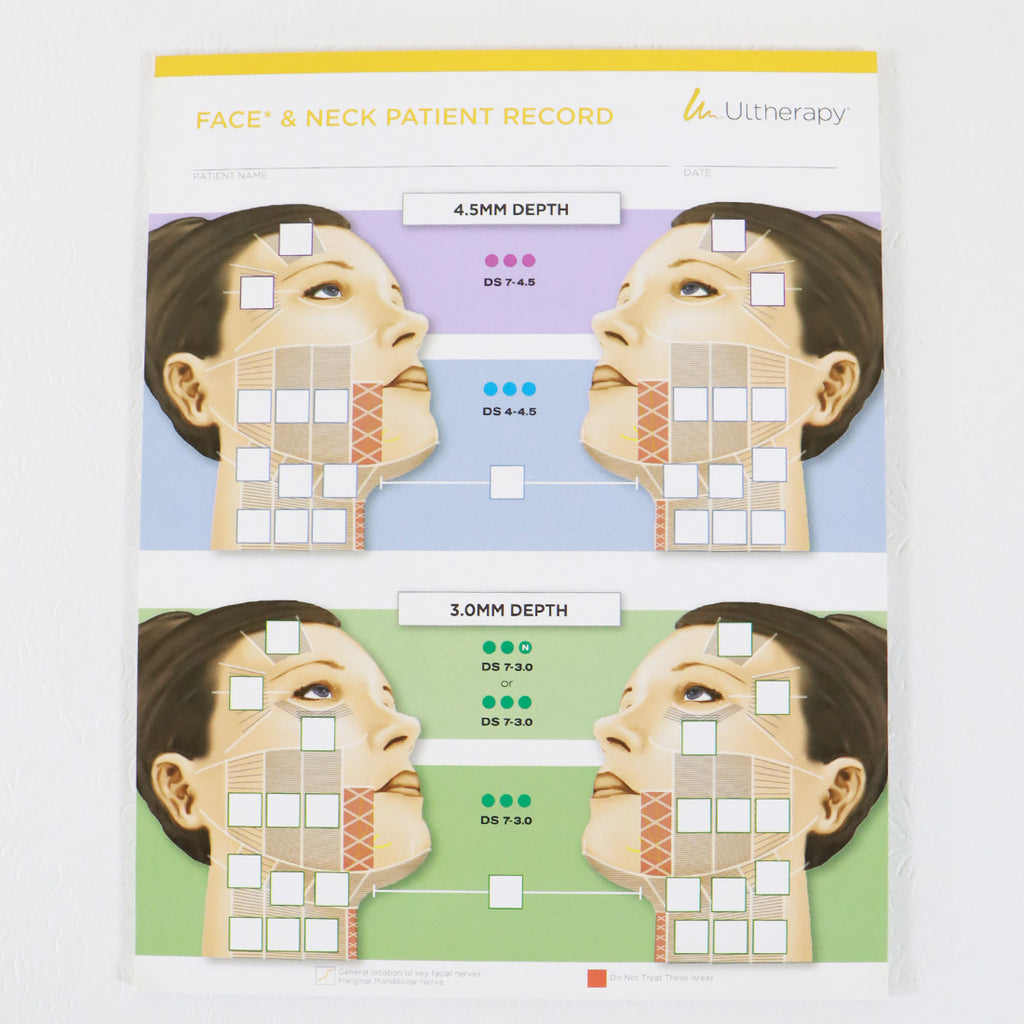 Ulthera Ultherapy Patient Record Face and Neck Record Sheet 4.5mm 3mm 25x Sheets