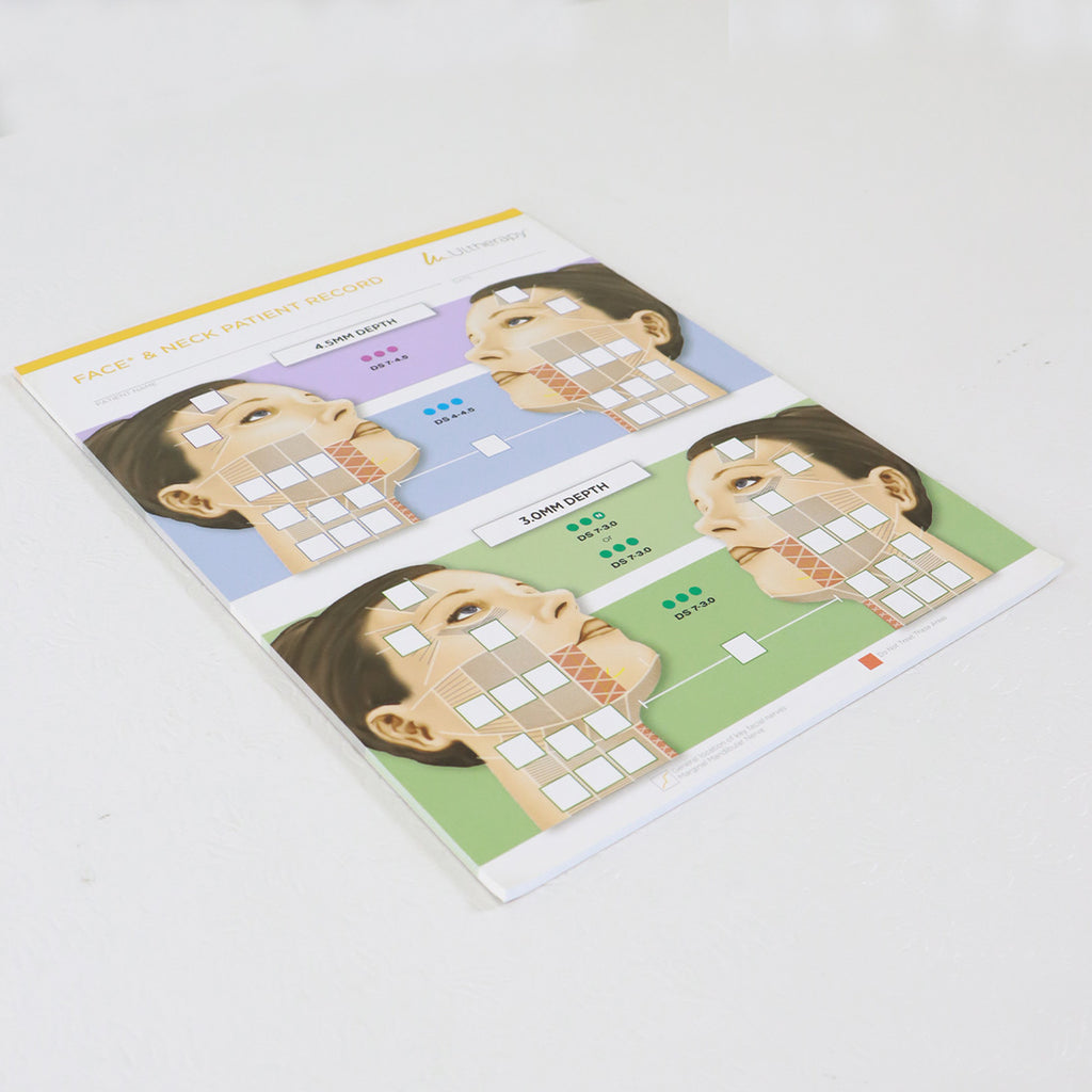 Ulthera Ultherapy Patient Record Face and Neck Record Sheet 4.5mm 3mm 25x Sheets