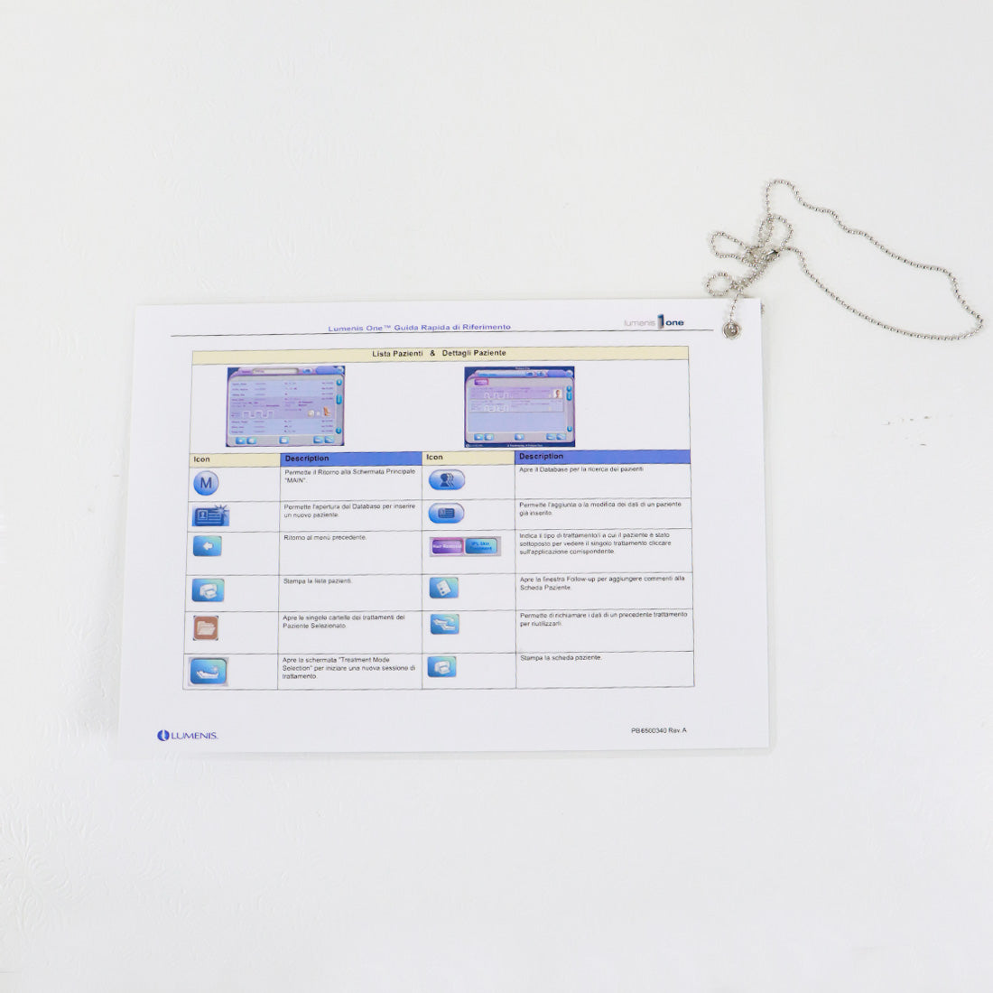 LUMENIS ONE Quick Reference Guide User Symbols (ITALIAN) PB6500340 LUME1 Lume 1