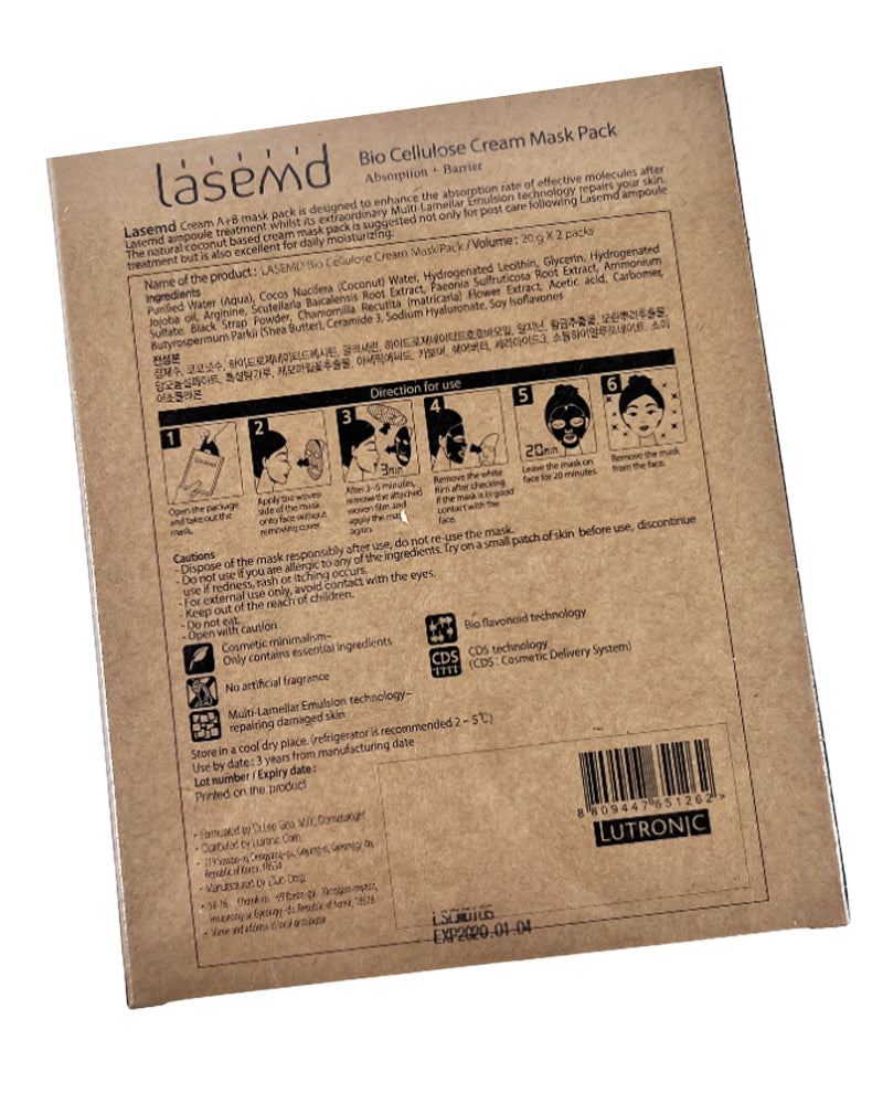 Lutronic LaseMD Bio Cellulose Cream Mask Pack Absorption Barrier 2-Pack 20g 2020