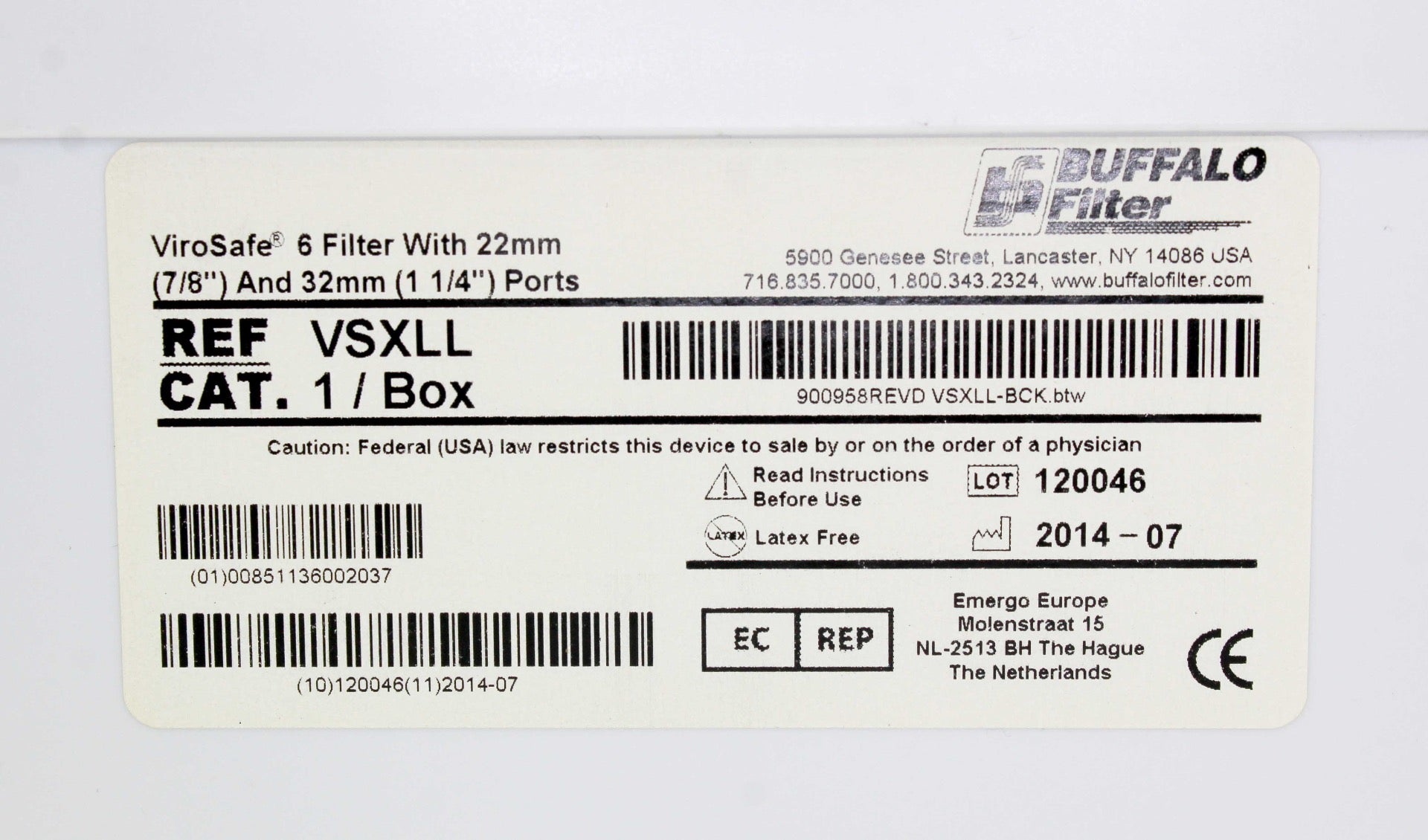 Buffalo Filter ViroSafe XLL VSXLL Smoke Evacuator 18 hours Mfr. 2014-07