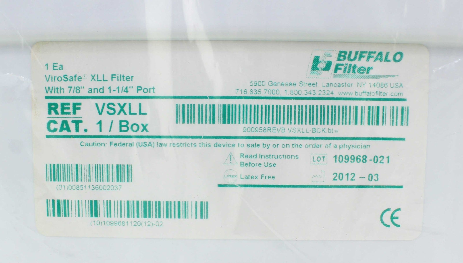 Buffalo Filter ViroSafe XLL VSXLL Smoke Evacuator 18 hours Mfr. 2012-03
