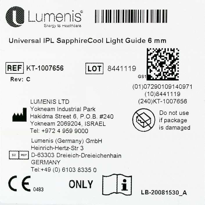 Lumenis Lume One Universal IPL SapphireCool Light Guide 6MM KT1007656 NEW