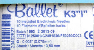 Ballet K3 "1" Insulated Electrolysis Needles Filaments Thermolysis K Shank LOT 40