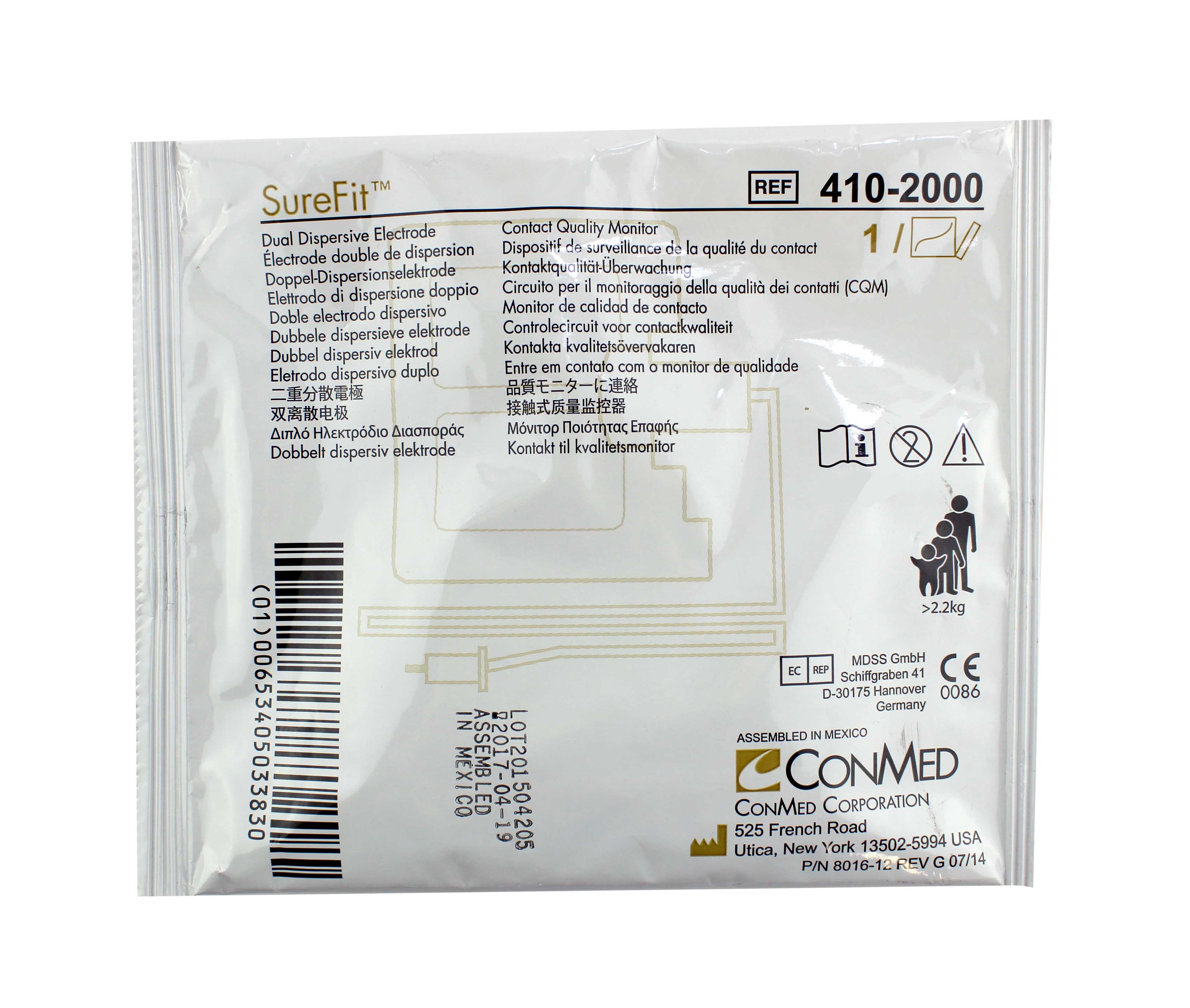 ConMed Sure Fit Dual Dispersive Electrode 2017-04-19 REF 410-20000 Qty:8