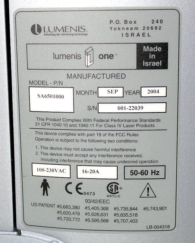 2004 Lumenis One Lume 1 3 HPs Universal IPL Laser LightSheer ET NdYAG HR