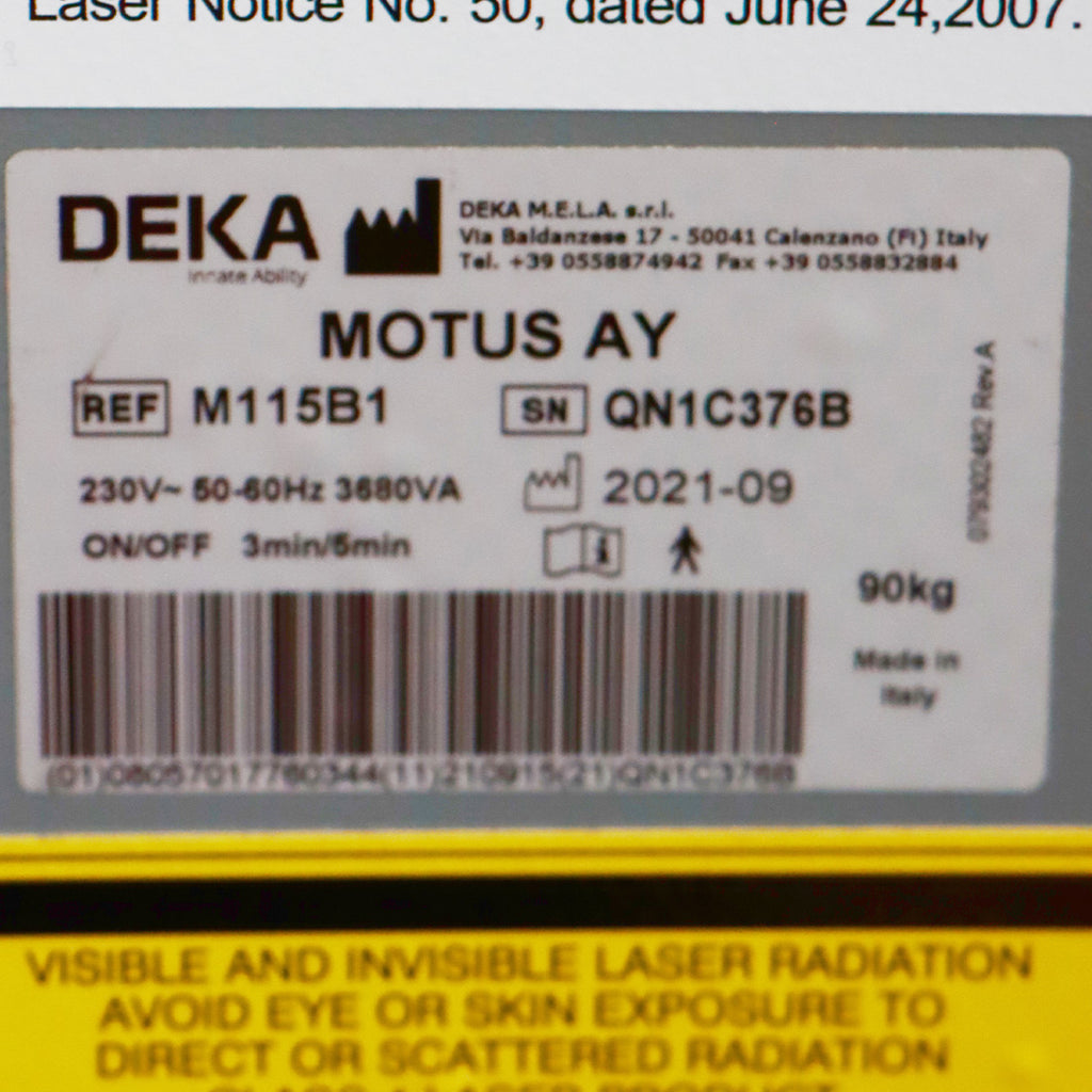2021 DEKA MotusAY Moveo Alexandrite Nd:YAG Hair Removal Laser System