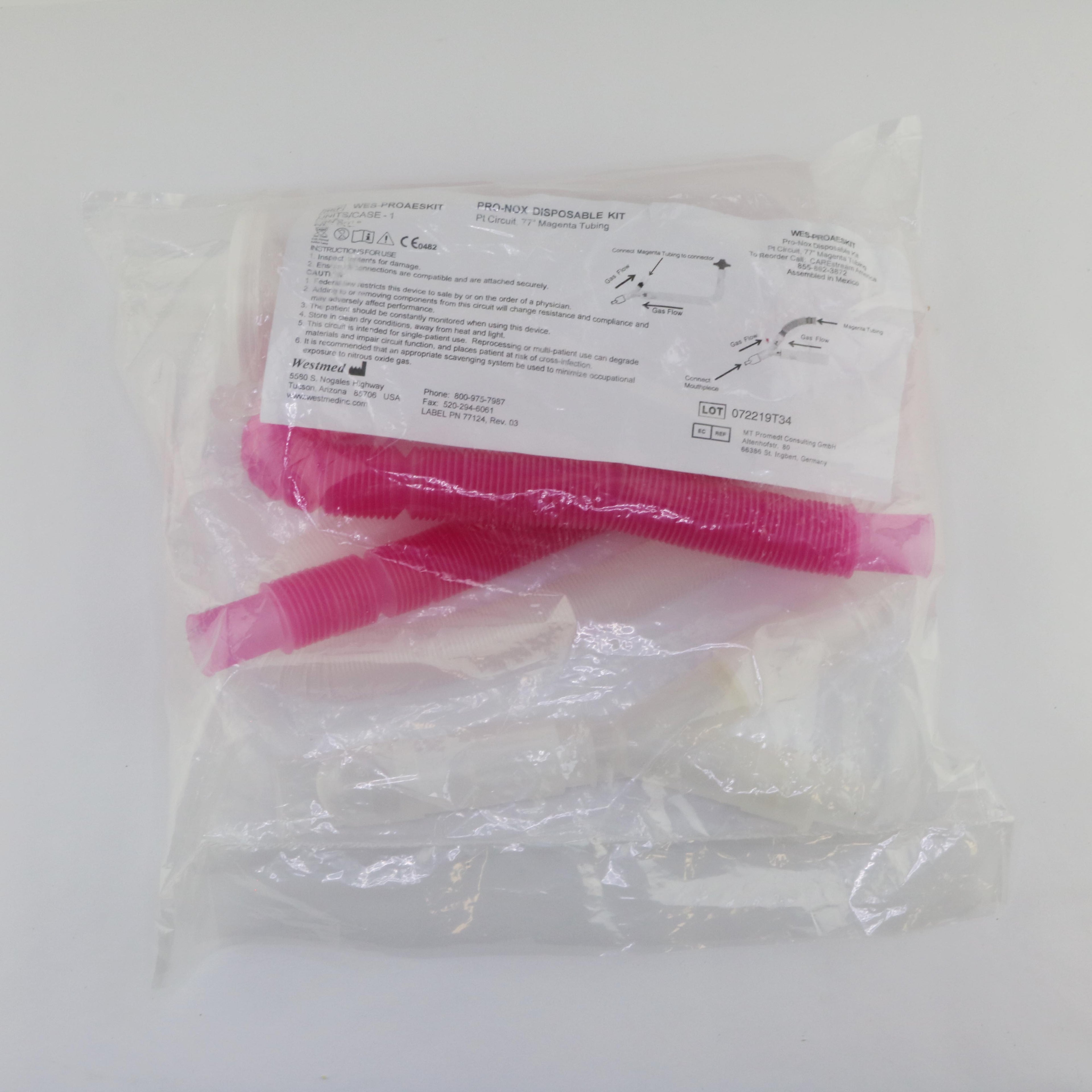 Westmed PRO-NOX Disposable Tubing Kit WES-PROAESKIT Pt Circuit 77" Magenta (1)